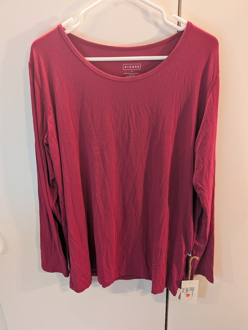 Kickee Women's XL Bamboo Long Sleeve Scoop Neck Pajama Top - Rose Berry